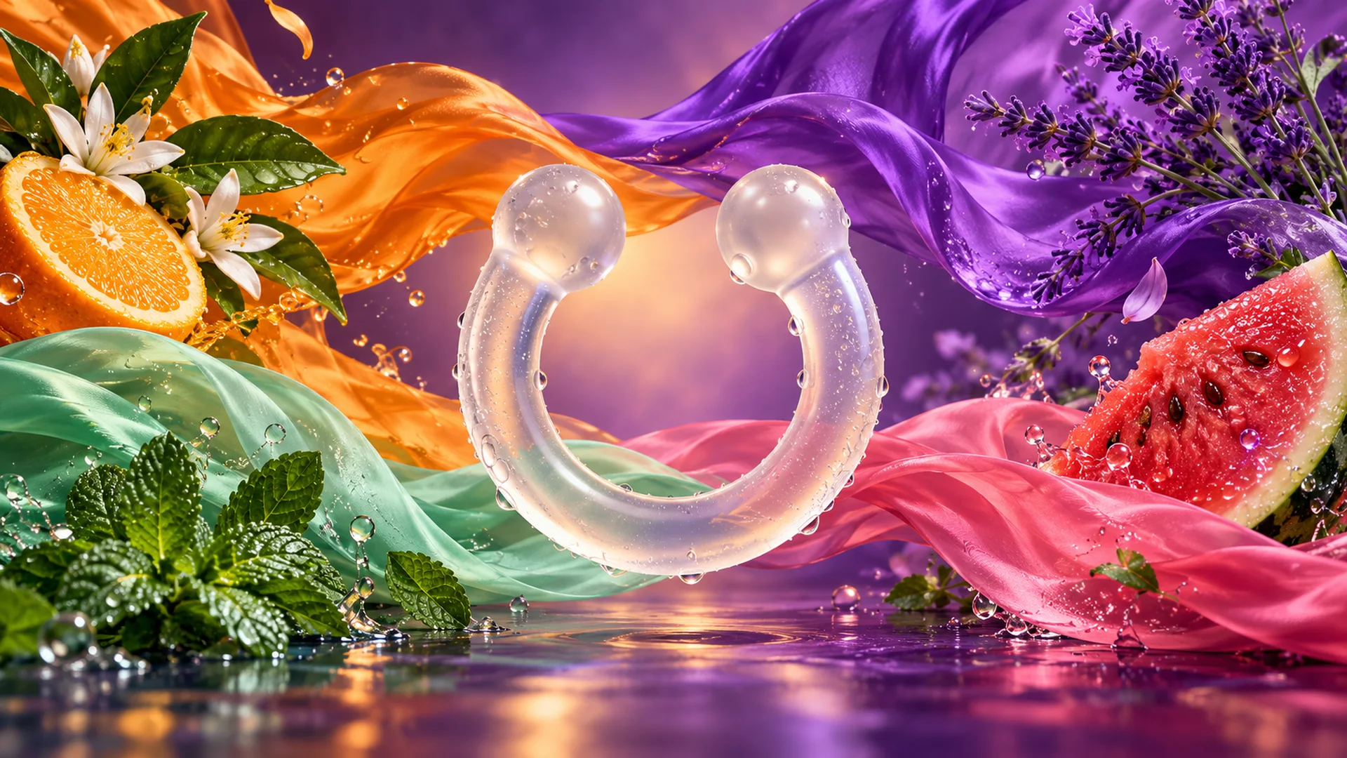 The clear NASMA ring among orange, lavender, mint and watermelon ribbons