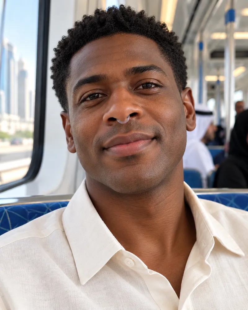 A commuter on the metro wearing NASMA